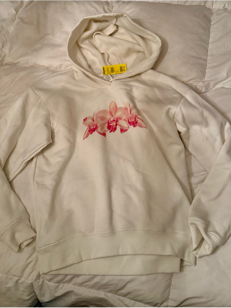 Full Tilt Cream Hoodie With Pink Floral Print L Bnwt Tilly’s